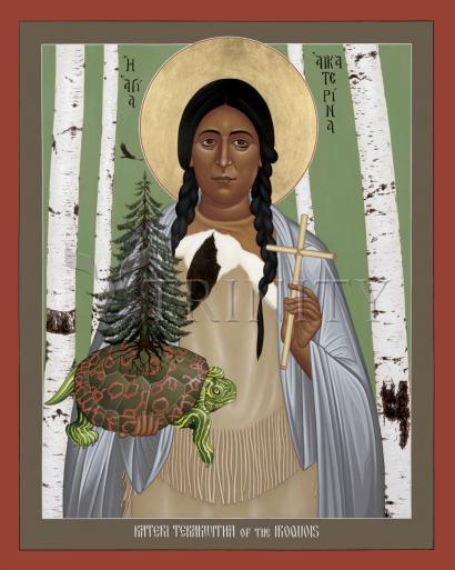 Wall Frame Gold, Matted - St. Kateri Tekakwitha of the Iroquois by Br. Robert Lentz, OFM - Trinity Stores