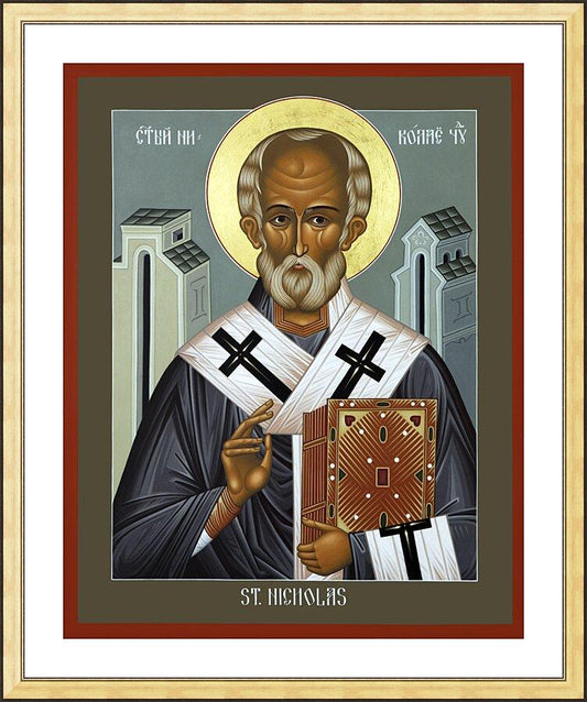 Wall Frame Gold, Matted - St. Nicholas of Myra by R. Lentz