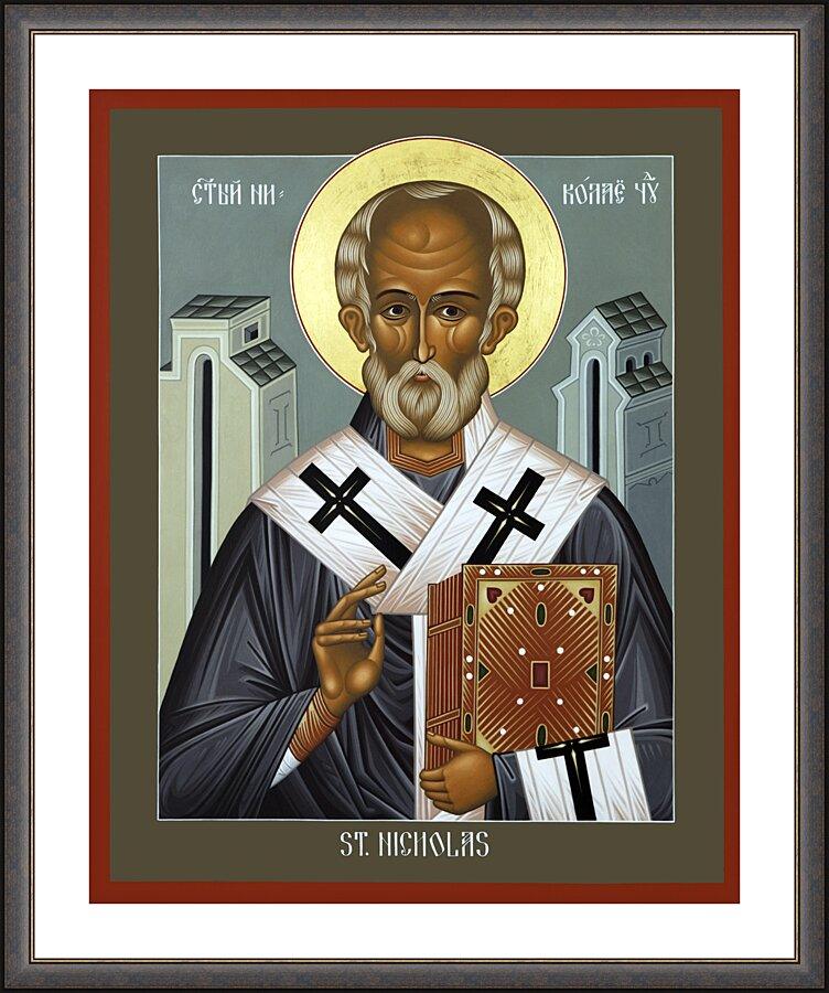 Wall Frame Espresso, Matted - St. Nicholas of Myra by Br. Robert Lentz, OFM - Trinity Stores