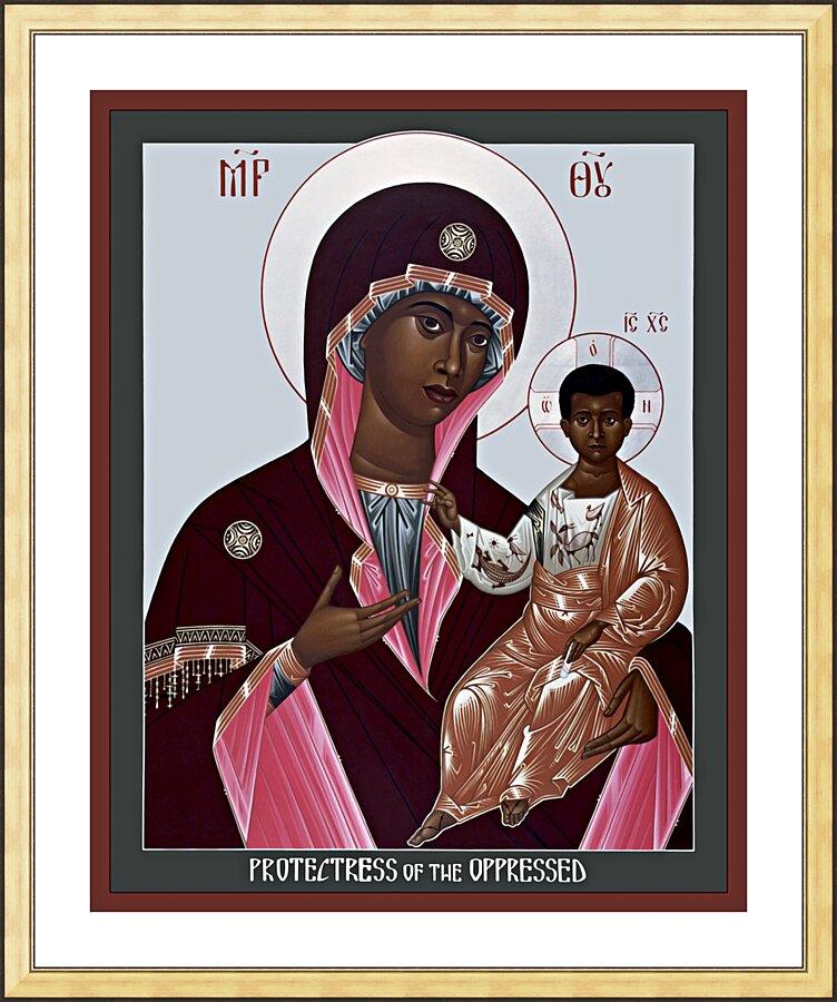 Wall Frame Gold, Matted - Mother of God: Protectress of the Oppressed by Br. Robert Lentz, OFM - Trinity Stores