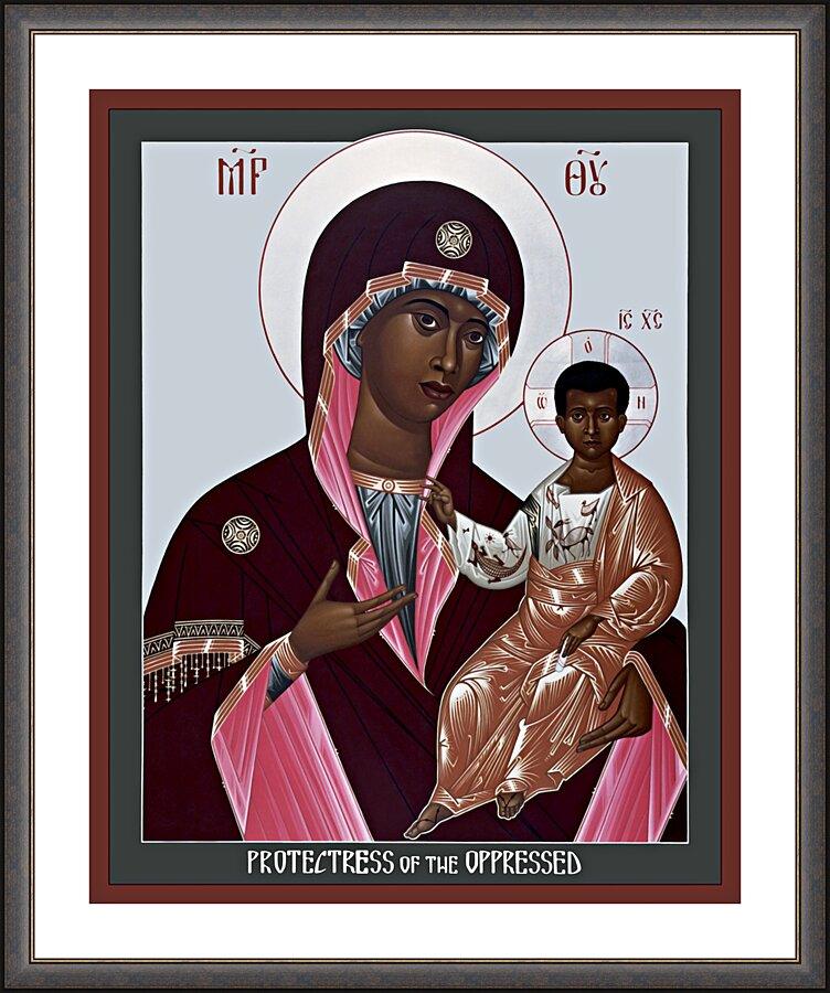 Wall Frame Espresso, Matted - Mother of God: Protectress of the Oppressed by Br. Robert Lentz, OFM - Trinity Stores