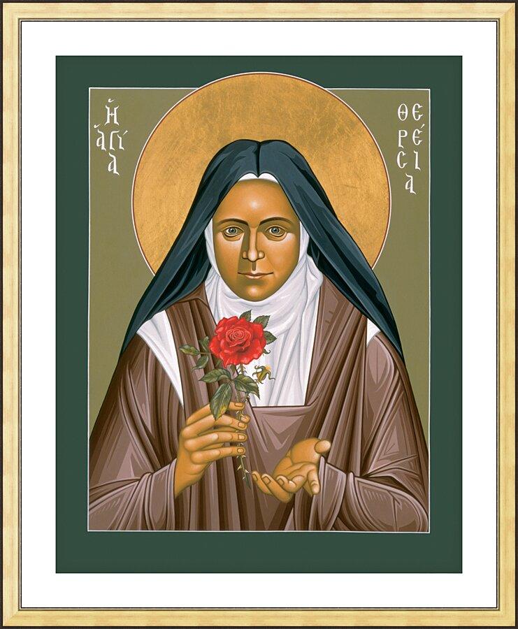 Wall Frame Gold, Matted - St. Thérèse of Lisieux by Br. Robert Lentz, OFM - Trinity Stores