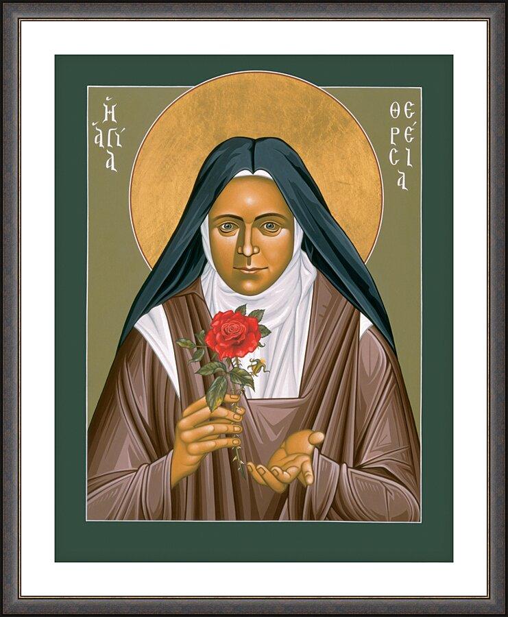 Wall Frame Espresso, Matted - St. Thérèse of Lisieux by Br. Robert Lentz, OFM - Trinity Stores