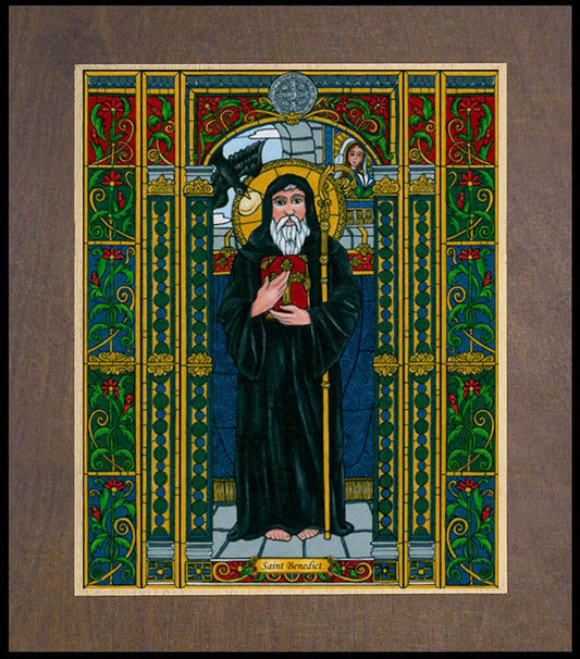 St. Benedict of Nursia - Wood Plaque Premium