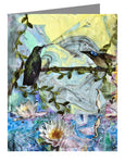 Custom Text Note Card - Birds Singing Above White Heron by B. Gilroy