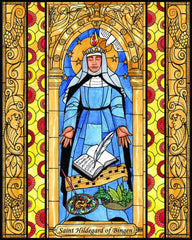 Wood Plaque - St. Hildegard of Bingen by B. Nippert