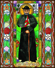 Wood Plaque - St. Damien of Molokai by B. Nippert