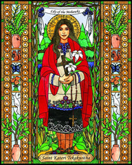 Wood Plaque - St. Kateri Tekakwitha by B. Nippert