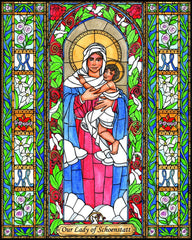 Wood Plaque - Our Lady of Schoenstatt by B. Nippert