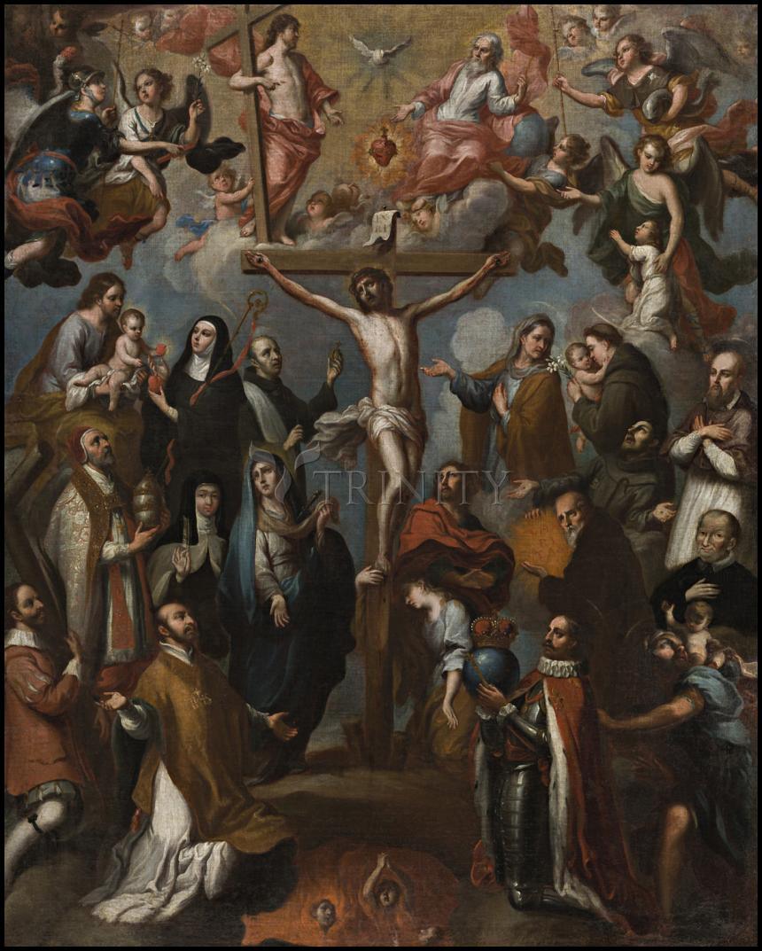 Allegory of Crucifixion with Jesuit Saints - Wood Plaque