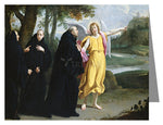 Custom Text Note Card - St. Benedict of Nursia - Angel Pointing to Monastery of Mont Cassino by Museum Art