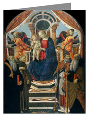 Custom Text Note Card - Madonna and Child Enthroned with Saints and Angels by Museum Art