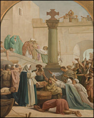 Wood Plaque - St. Genevieve Distributing Bread to Poor During Siege of Paris by Museum Art