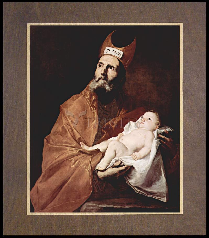 St. Simeon Holding Christ Child - Wood Plaque Premium
