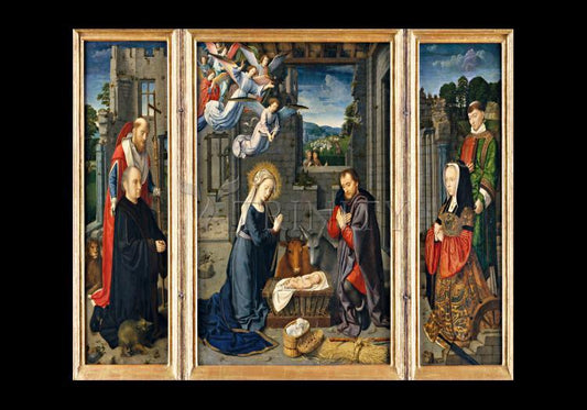 Nativity with Donors and Sts. Jerome and Leonard - Holy Card