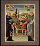 Wood Plaque Premium - Sts. Nicholas of Tolentino, Roch, Sebastian, Bernardino of Siena, with Kneeling Donors by Museum Art
