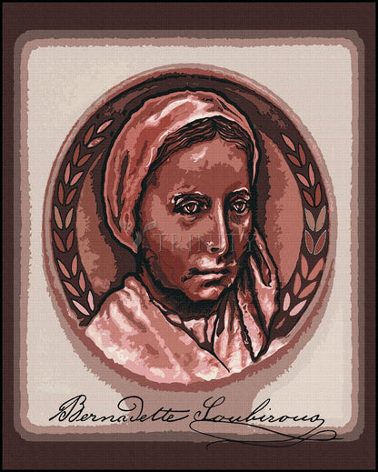 St. Bernadette of Lourdes - Portrait with Signature - Wood Plaque