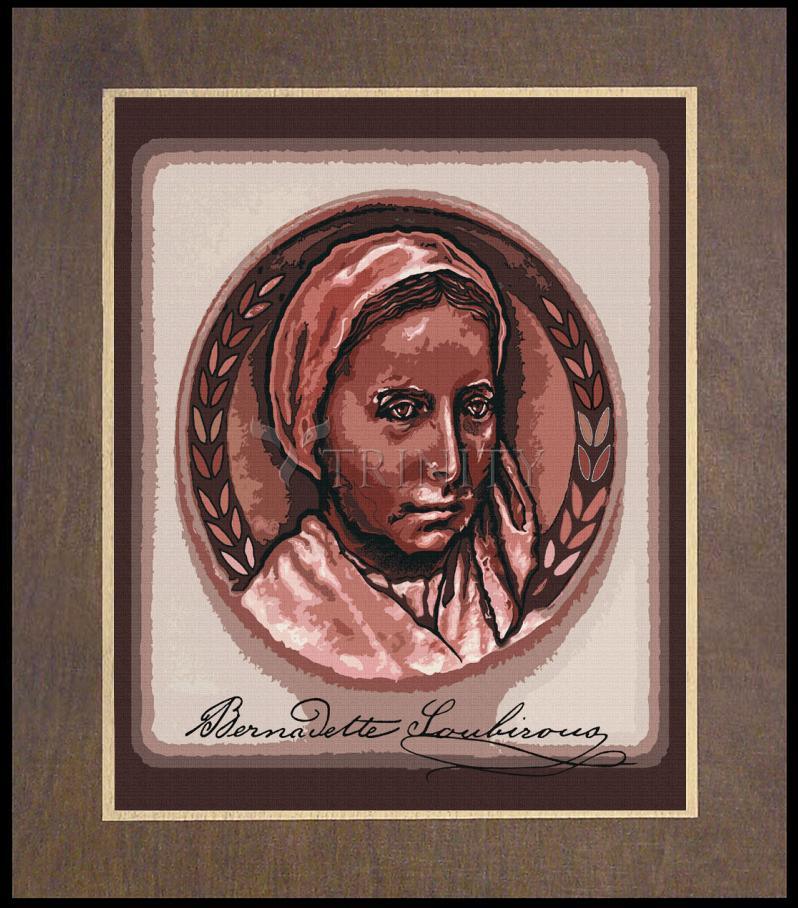 St. Bernadette of Lourdes - Portrait with Signature - Wood Plaque Premium