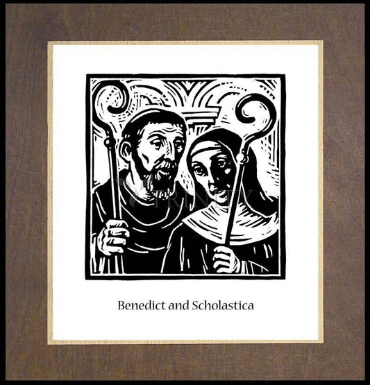 Sts. Benedict and Scholastica - Wood Plaque Premium