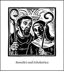 Wood Plaque - Sts. Benedict and Scholastica by J. Lonneman