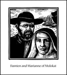 Wood Plaque - Sts. Damien and Marianne of Molokai by J. Lonneman