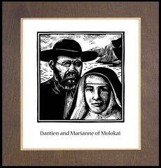 Wood Plaque Premium - Sts. Damien and Marianne of Molokai by J. Lonneman