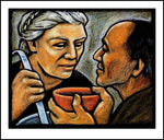 Wood Plaque - Dorothy Day Feeding the Hungry by J. Lonneman