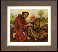 Wood Plaque Premium - St. Francis and Lepers by J. Lonneman