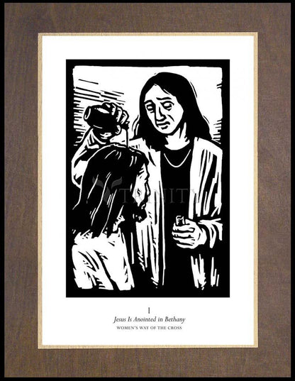 Women's Stations of the Cross 01 - Jesus is Anointed in Bethany - Wood Plaque Premium