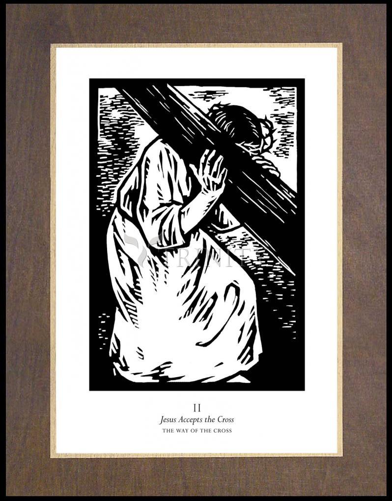 Traditional Stations of the Cross 02 - Jesus Accepts the Cross - Wood Plaque Premium by Julie Lonneman - Trinity Stores