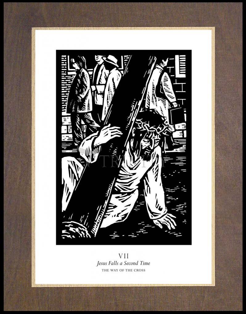 Traditional Stations of the Cross 07 - Jesus Falls a Second Time - Wood Plaque Premium