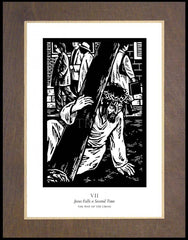 Wood Plaque Premium - Traditional Stations of the Cross 07 - Jesus Falls a Second Time by J. Lonneman