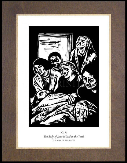 Traditional Stations of the Cross 14 - The Body of Jesus is Laid in the Tomb - Wood Plaque Premium
