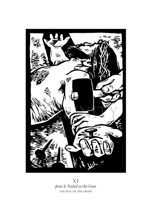 Traditional Stations of the Cross 11 - Jesus is Nailed to the Cross - Holy Card