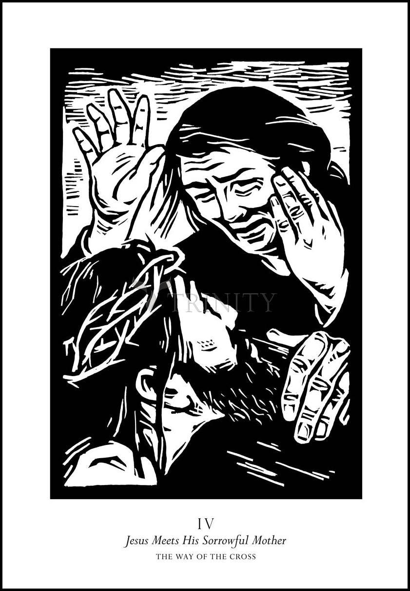 Traditional Stations of the Cross 04 - Jesus Meets His Sorrowful Mother - Wood Plaque