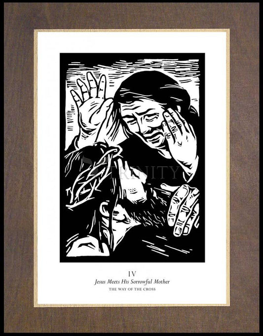 Traditional Stations of the Cross 04 - Jesus Meets His Sorrowful Mother - Wood Plaque Premium