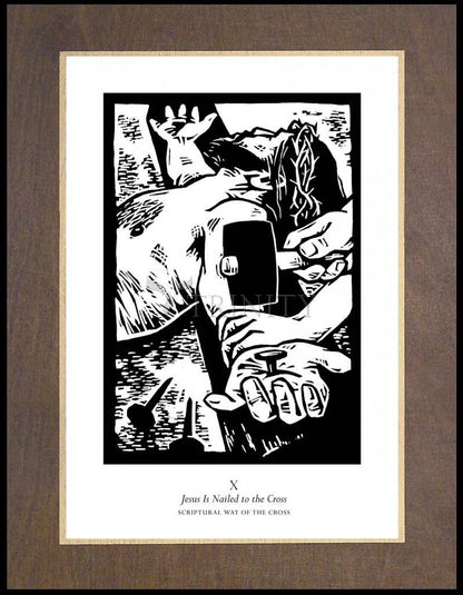 Scriptural Stations of the Cross 10 - Jesus is Nailed to the Cross - Wood Plaque Premium