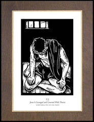 Wood Plaque Premium - Scriptural Stations of the Cross 06 - Jesus is Scourged and Crowned With Thorns by J. Lonneman