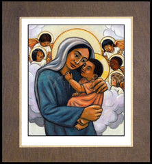 Wood Plaque Premium - Madonna and Child with Cherubs by J. Lonneman