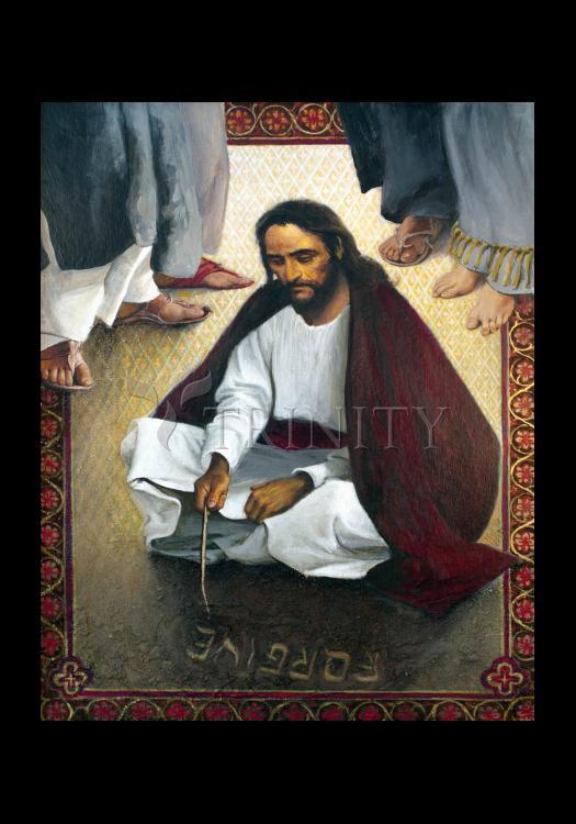 Jesus Writing In The Sand - Holy Card