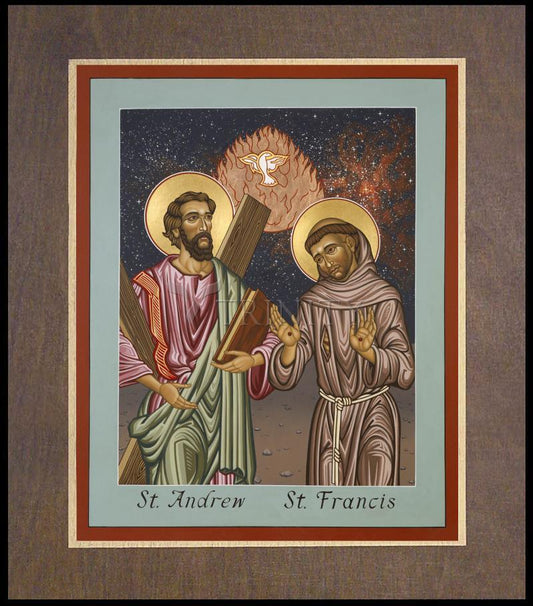 Sts. Andrew and Francis of Assisi - Wood Plaque Premium by Lewis Williams, OFS - Trinity Stores