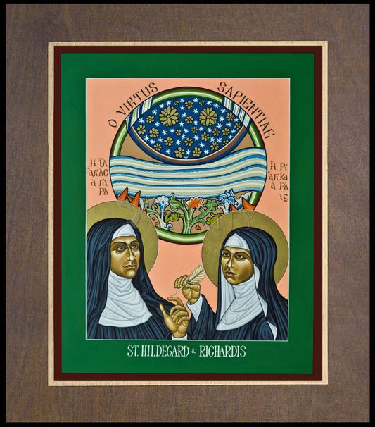 St. Hildegard of Bingen and her Assistant Richardis - Wood Plaque Premium