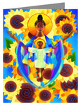 Custom Text Note Card - Madonna and Child of Good Health with Sunflowers by M. McGrath