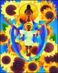 Wood Plaque - Madonna and Child of Good Health with Sunflowers by M. McGrath