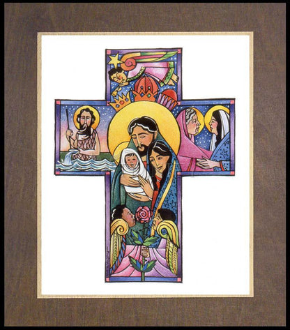 Holy Family Cross - Wood Plaque Premium