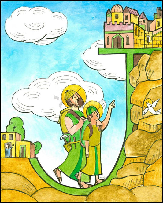 St. Joseph and Jesus in Jerusalem - Wood Plaque