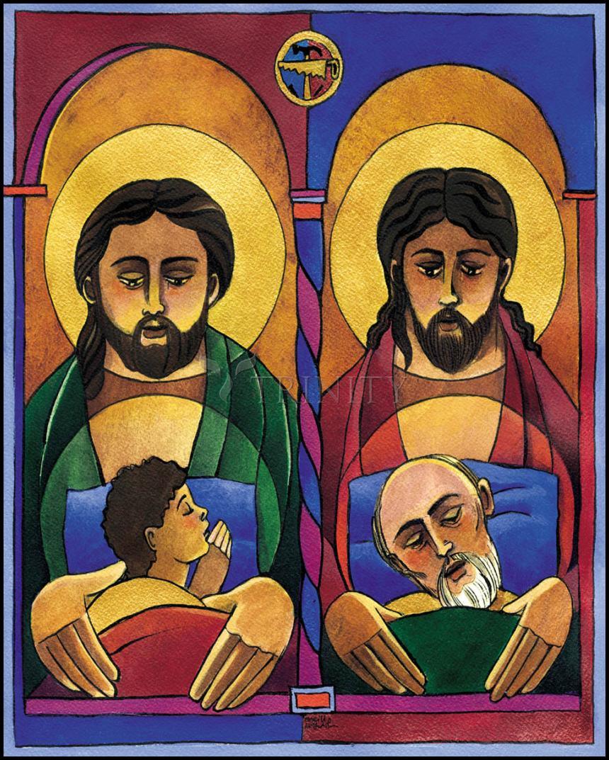 St. Joseph and Jesus - Wood Plaque by Br. Mickey McGrath, OSFS - Trinity Stores