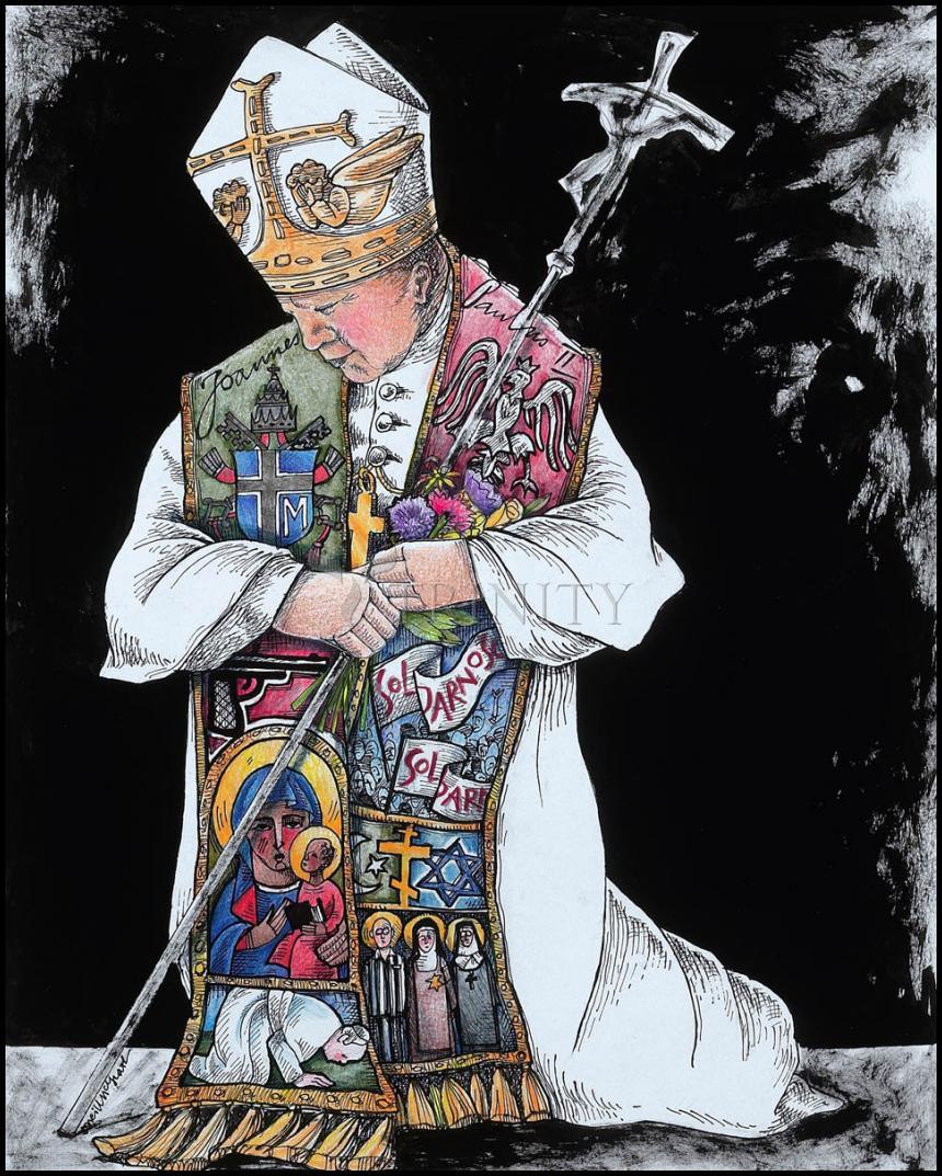 St. John Paul II Kneeling - Wood Plaque