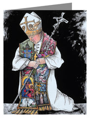 Custom Text Note Card - St. John Paul II Kneeling by M. McGrath