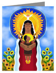 Custom Text Note Card - Lakota Madonna with Sunflowers by M. McGrath